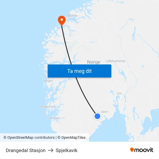 Drangedal Stasjon to Spjelkavik map