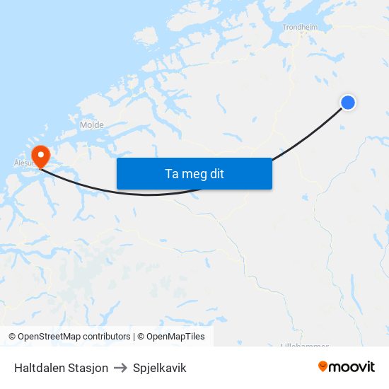 Haltdalen Stasjon to Spjelkavik map