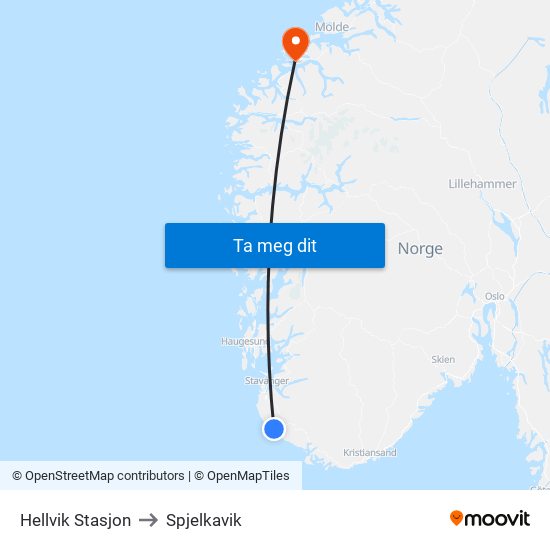 Hellvik Stasjon to Spjelkavik map