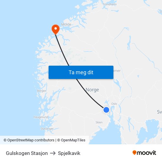 Gulskogen Stasjon to Spjelkavik map