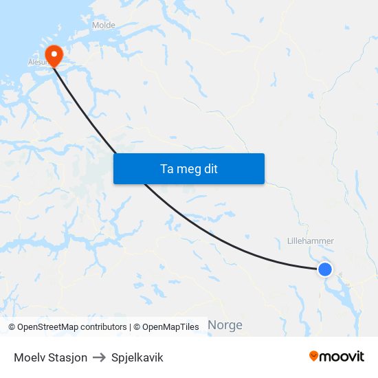 Moelv Stasjon to Spjelkavik map
