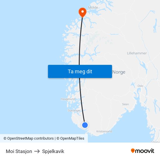 Moi Stasjon to Spjelkavik map