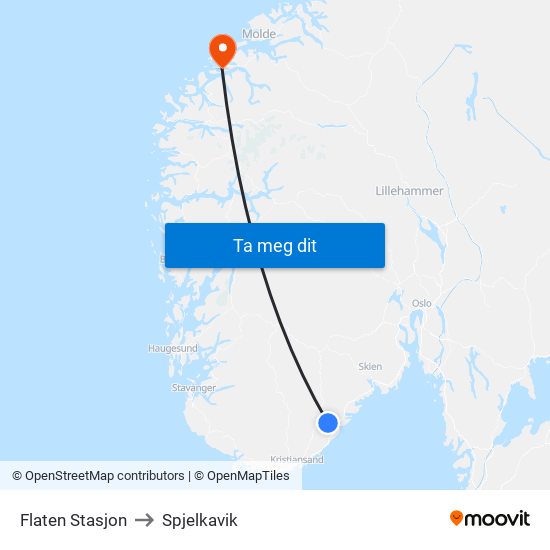 Flaten Stasjon to Spjelkavik map