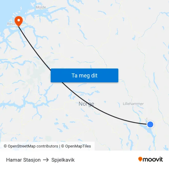 Hamar Stasjon to Spjelkavik map