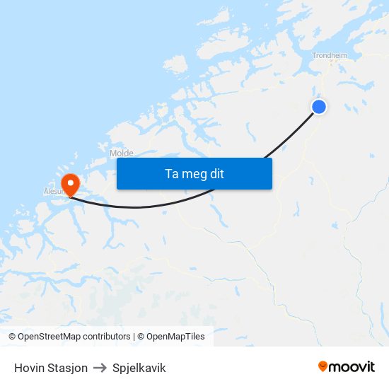 Hovin Stasjon to Spjelkavik map