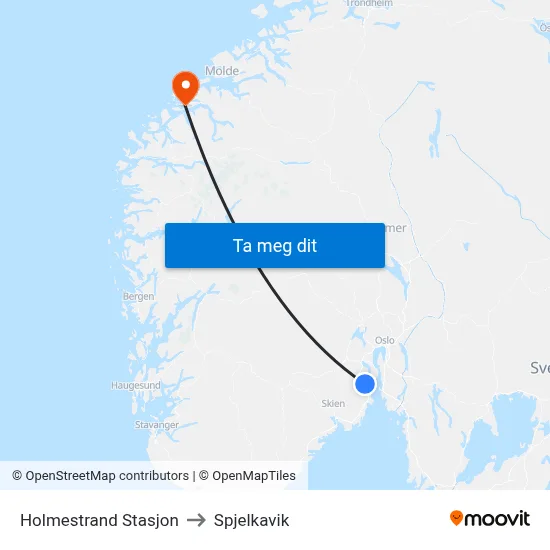 Holmestrand Stasjon to Spjelkavik map