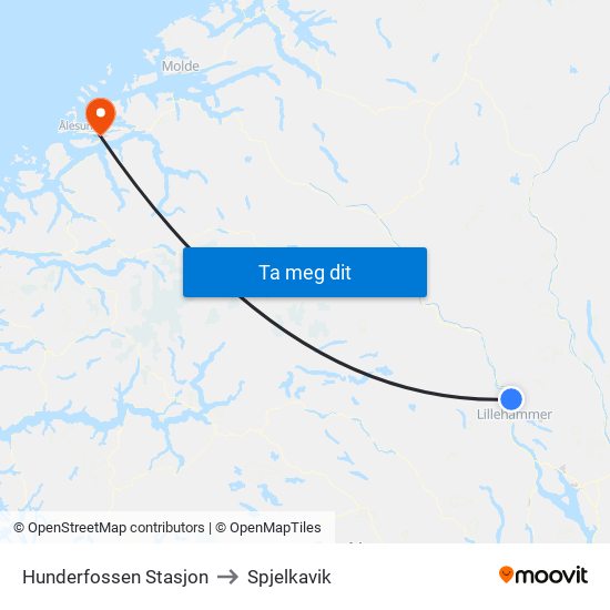 Hunderfossen Stasjon to Spjelkavik map