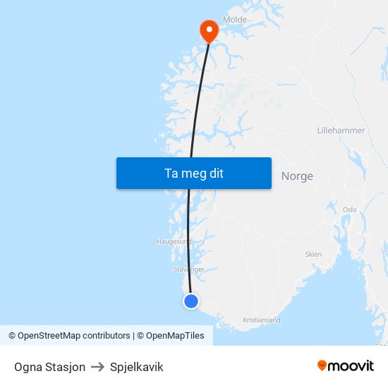 Ogna Stasjon to Spjelkavik map