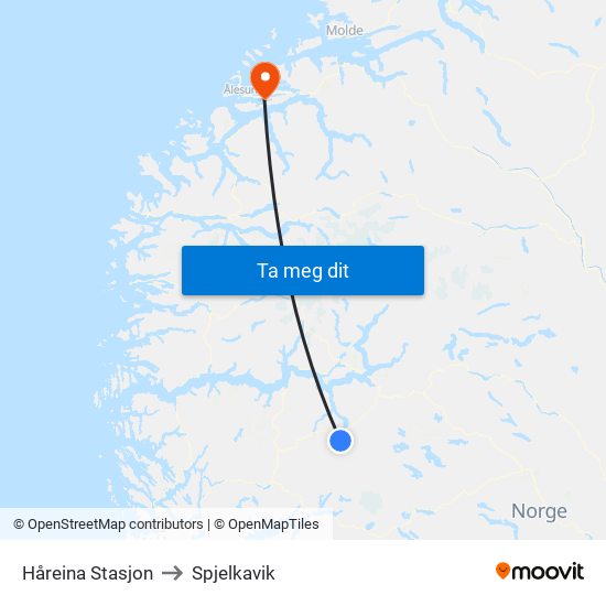 Håreina Stasjon to Spjelkavik map