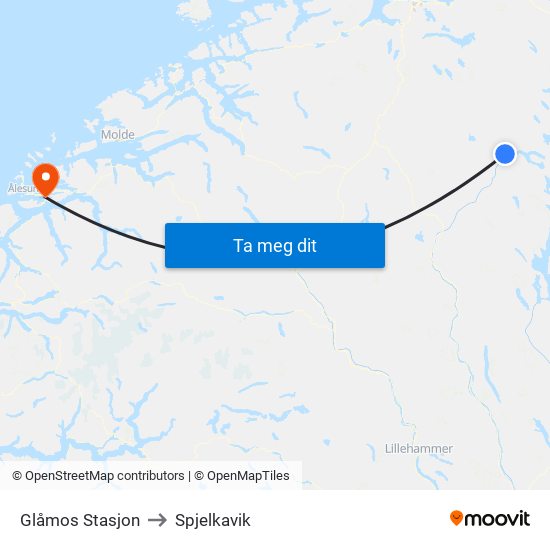 Glåmos Stasjon to Spjelkavik map