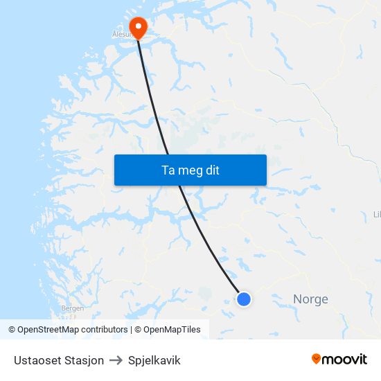 Ustaoset Stasjon to Spjelkavik map