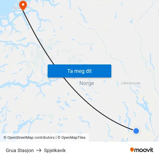 Grua Stasjon to Spjelkavik map