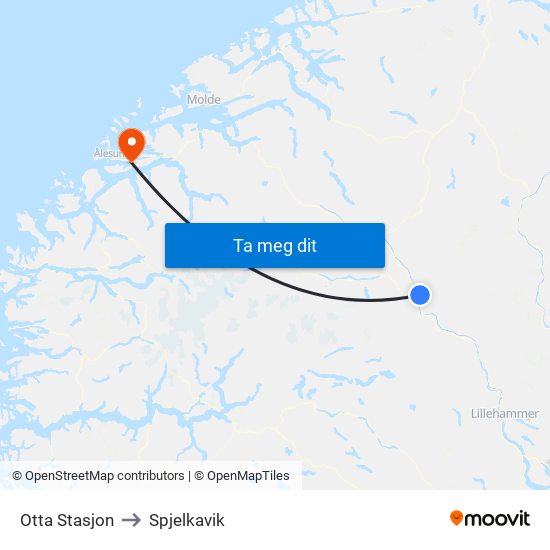 Otta Stasjon to Spjelkavik map