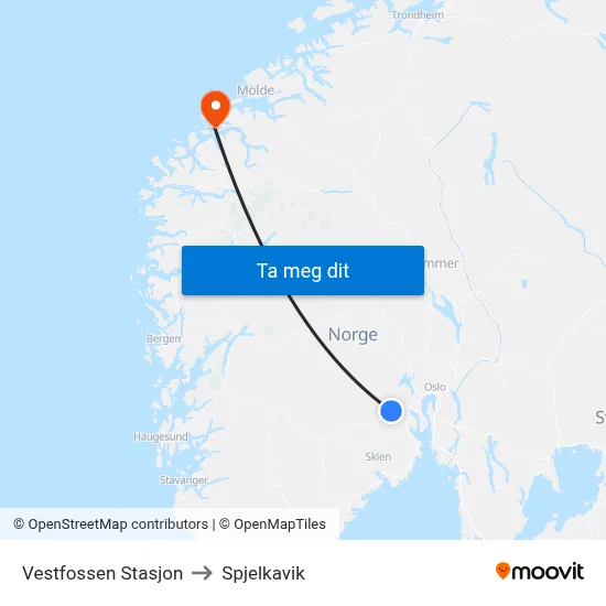 Vestfossen Stasjon to Spjelkavik map