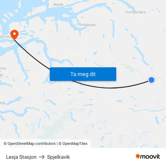 Lesja Stasjon to Spjelkavik map
