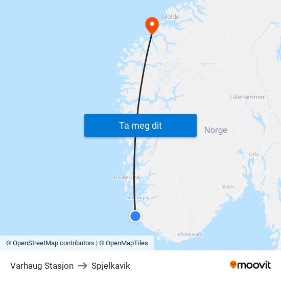 Varhaug Stasjon to Spjelkavik map