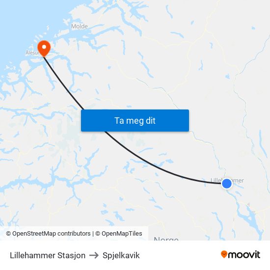Lillehammer Stasjon to Spjelkavik map