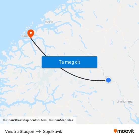 Vinstra Stasjon to Spjelkavik map