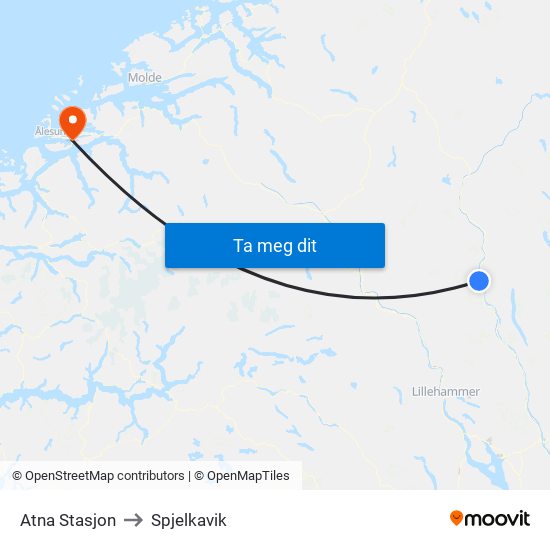 Atna Stasjon to Spjelkavik map