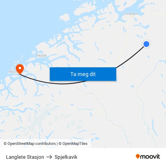 Langlete Stasjon to Spjelkavik map