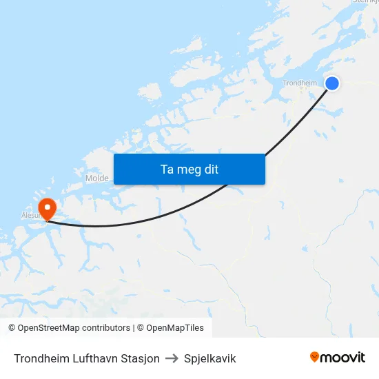 Trondheim Lufthavn Stasjon to Spjelkavik map