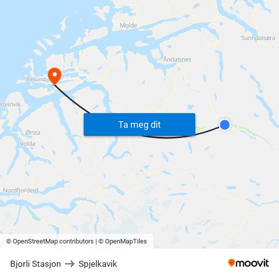 Bjorli Stasjon to Spjelkavik map