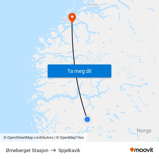 Ørneberget Stasjon to Spjelkavik map