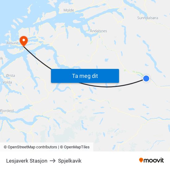 Lesjaverk Stasjon to Spjelkavik map