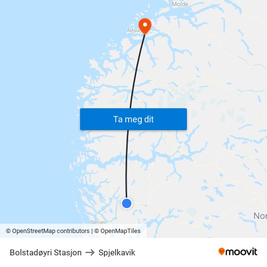Bolstadøyri Stasjon to Spjelkavik map