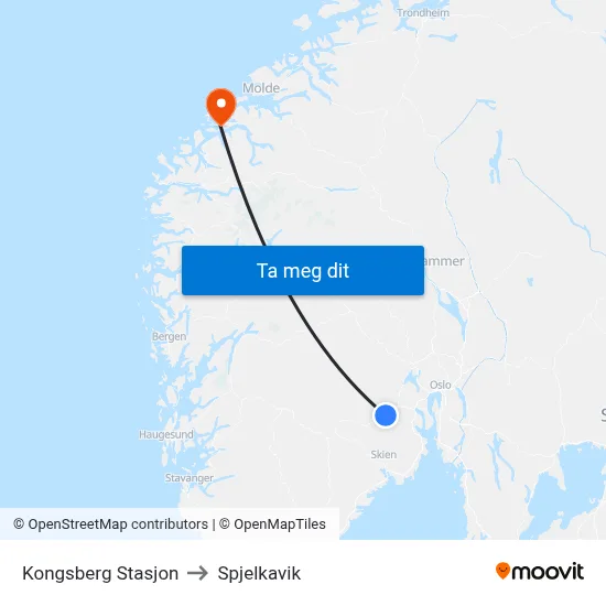 Kongsberg Stasjon to Spjelkavik map