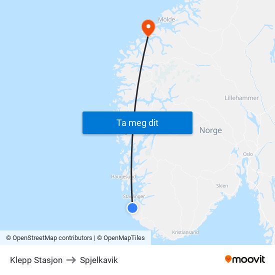Klepp Stasjon to Spjelkavik map