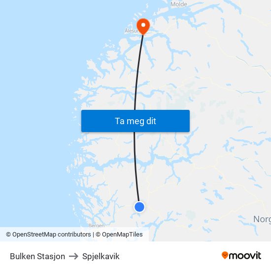 Bulken Stasjon to Spjelkavik map