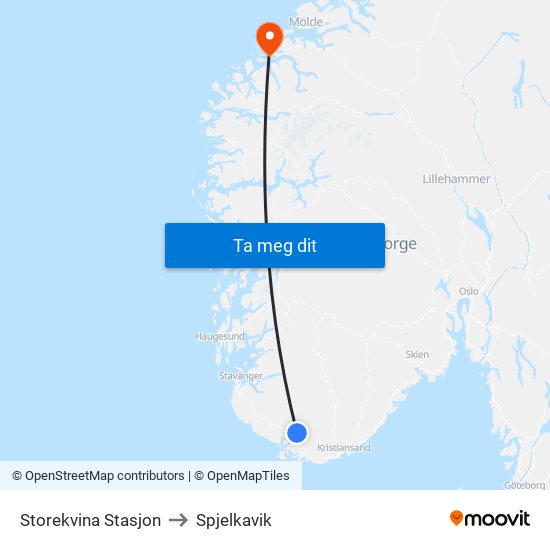 Storekvina Stasjon to Spjelkavik map