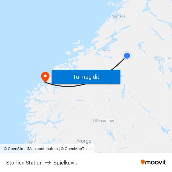 Storlien Station to Spjelkavik map