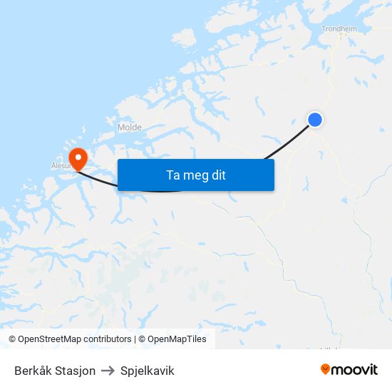 Berkåk Stasjon to Spjelkavik map