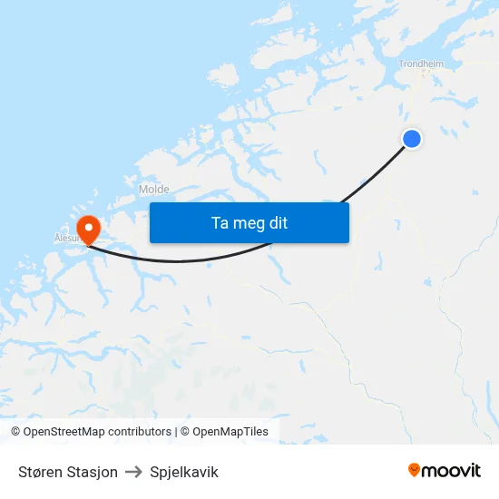 Støren Stasjon to Spjelkavik map