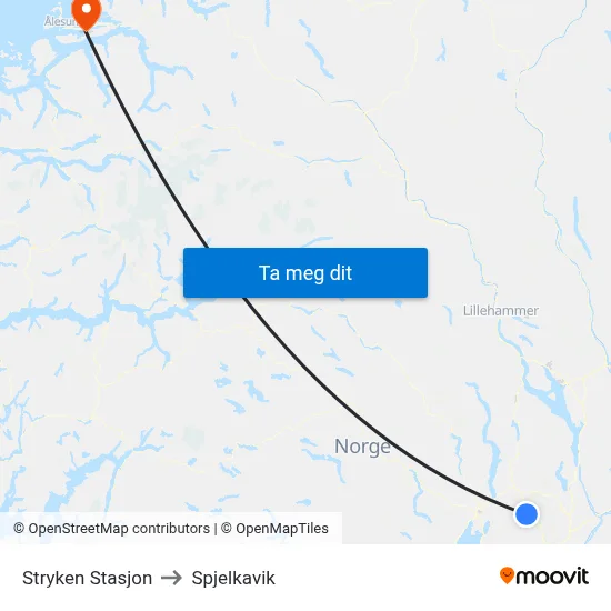 Stryken Stasjon to Spjelkavik map