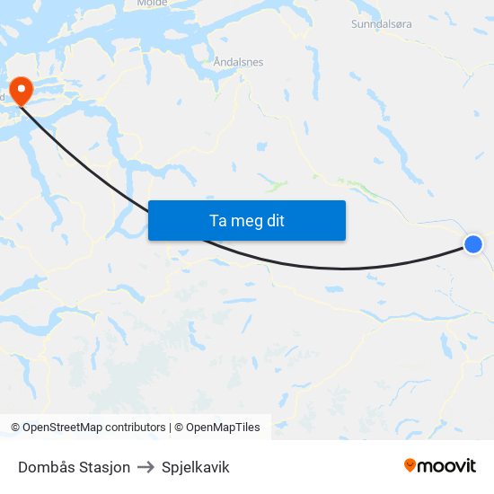 Dombås Stasjon to Spjelkavik map