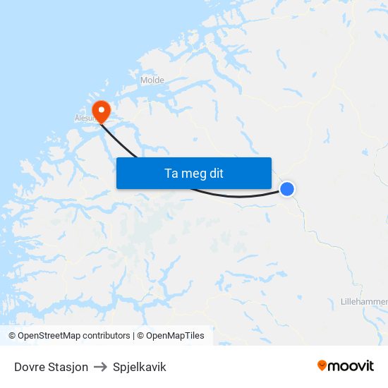 Dovre Stasjon to Spjelkavik map