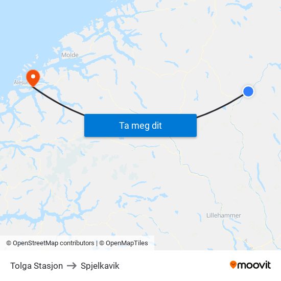 Tolga Stasjon to Spjelkavik map