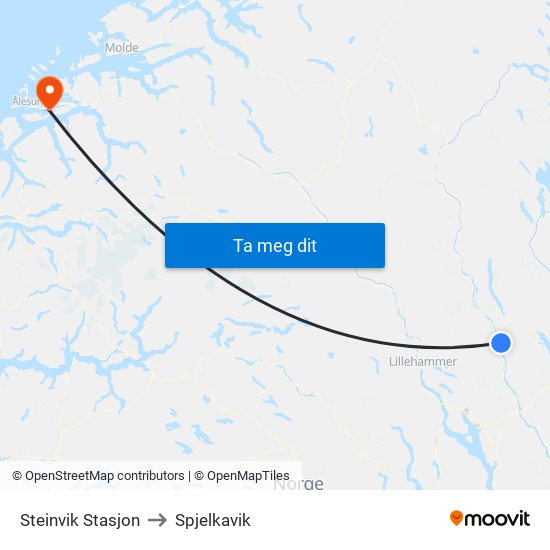 Steinvik Stasjon to Spjelkavik map