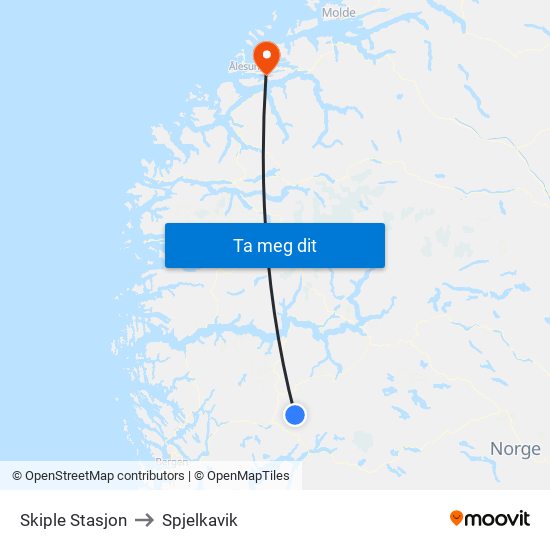Skiple Stasjon to Spjelkavik map
