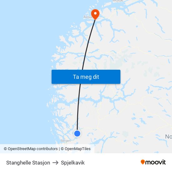 Stanghelle Stasjon to Spjelkavik map