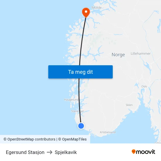 Egersund Stasjon to Spjelkavik map