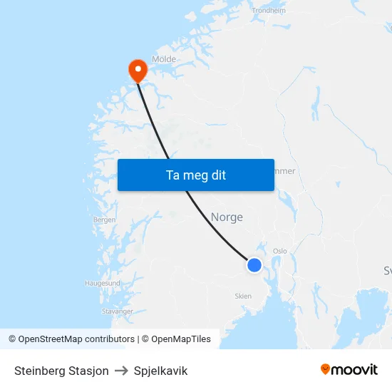 Steinberg Stasjon to Spjelkavik map