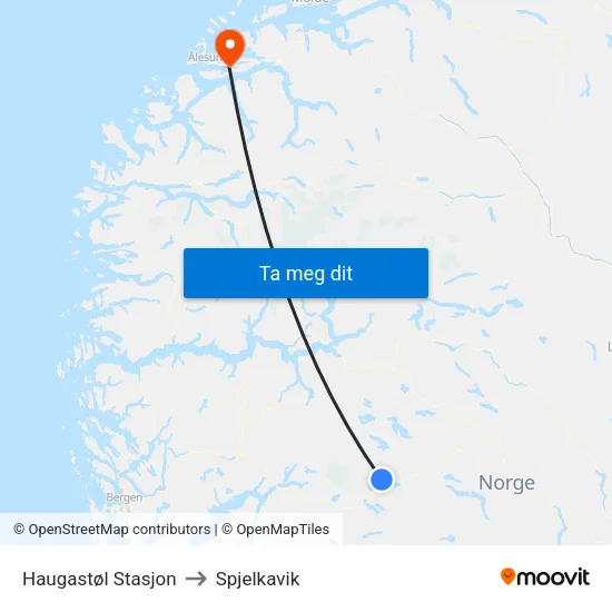 Haugastøl Stasjon to Spjelkavik map