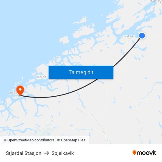 Stjørdal Stasjon to Spjelkavik map