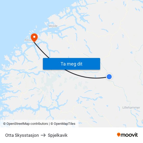 Otta Skysstasjon to Spjelkavik map