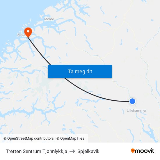 Tretten Sentrum Tjønnlykkja to Spjelkavik map