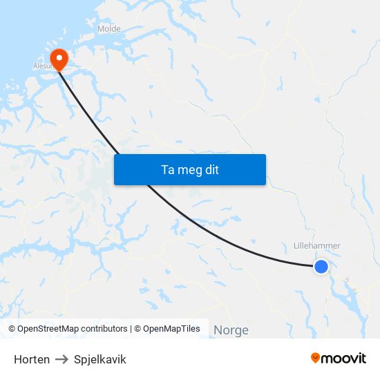 Horten to Spjelkavik map
